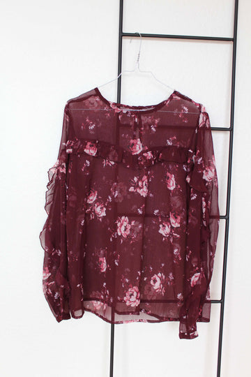 Lillablomstret bluse - str. M/L